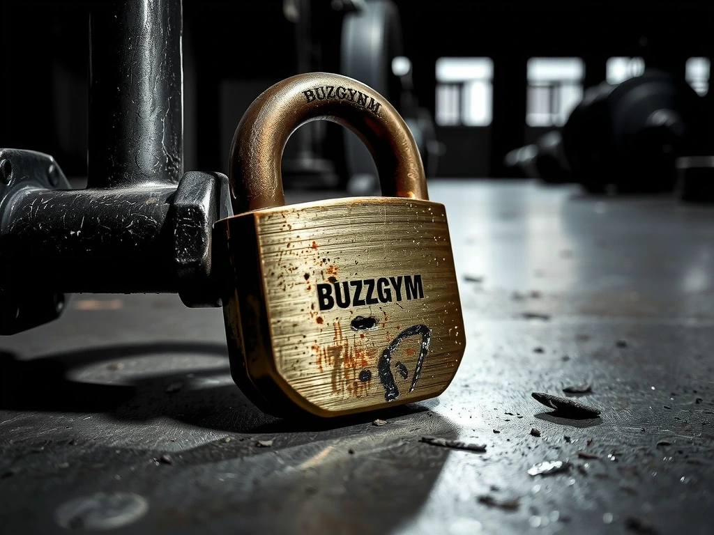 Heavy steel padlock on concrete floor